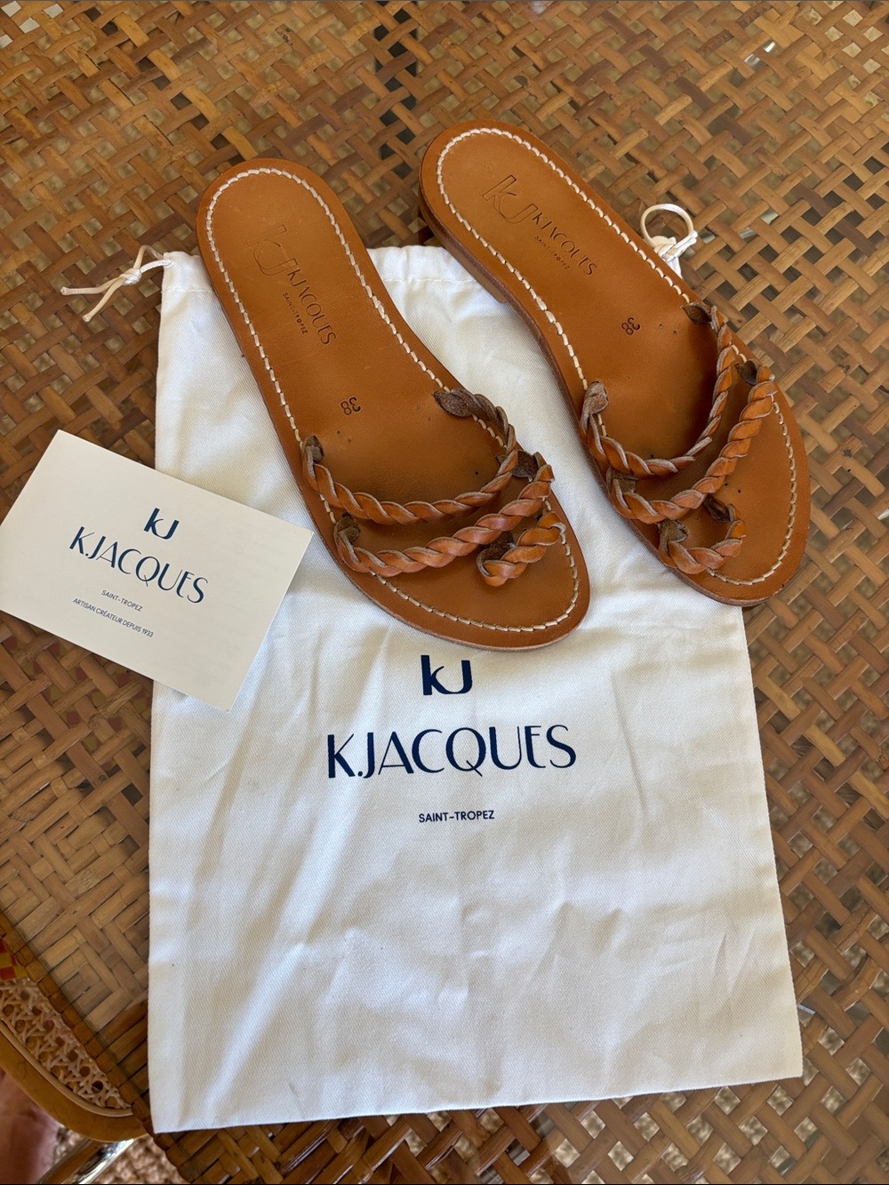 K.Jacques Brown Braided Leather Slide Sandals